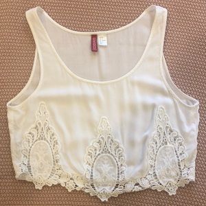 H&M Crop Top w Lace - White
